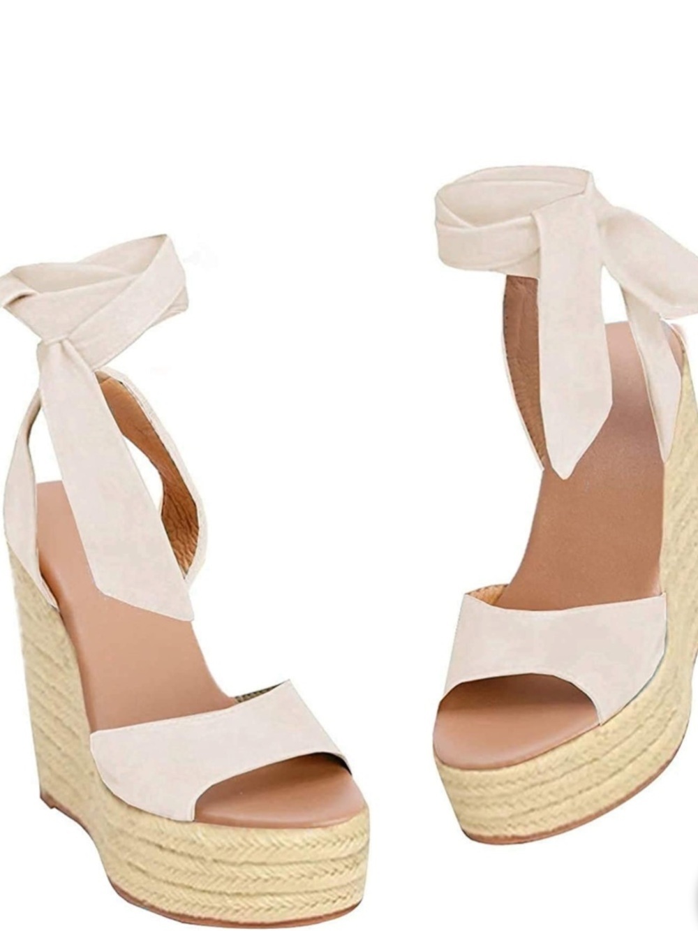 ZBY Womens Tan Faux Suede Lace Up Espadrille Wedge Sandals Size 8 Open Toe Boho